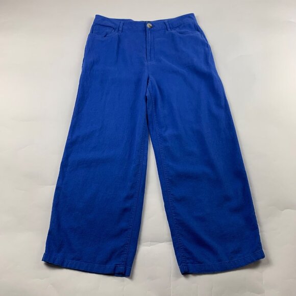Jones New York Cobalt Blue Linen Blend Relaxed Leg Cropped Pant 4 - Picture 1 of 6